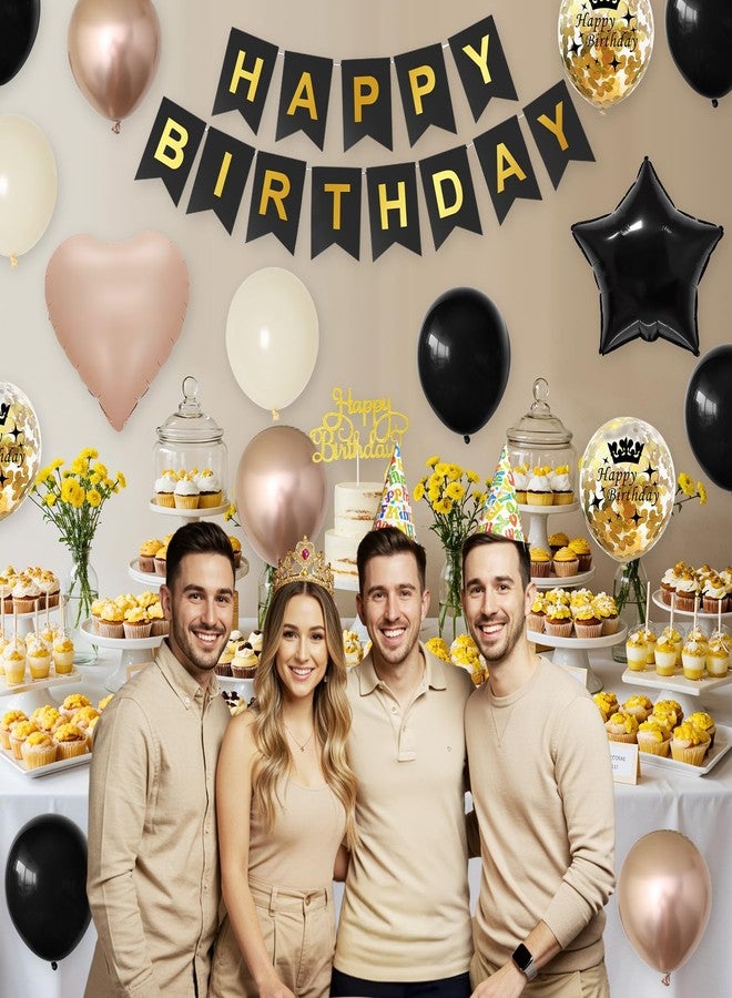 Vibzox Black Gold Birthday Decorations for Women Men,Party Decorations Sand White Champagne Gold Balloon Heart Star Foil Balloons Happy Birthday Banner Boho Birthday Party Decor - Image 5